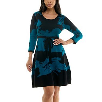 Women's Nina Leonard Fit & Flare Jacquard Midi Sweater Dress