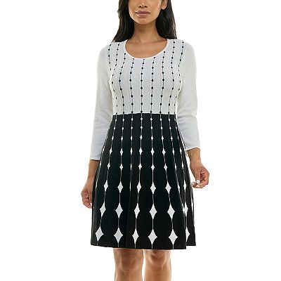 white fit and flare sweater dress White Mark Women's Crew Neck Fit and Flare Sweater Midi Dress