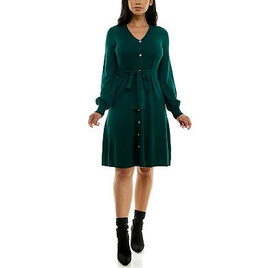 Women's Nina Leonard Balloon Sleeve Midi Sweater Dress