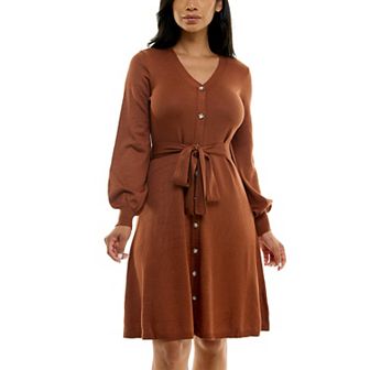 Women's Nina Leonard Balloon Sleeve Midi Sweater Dress