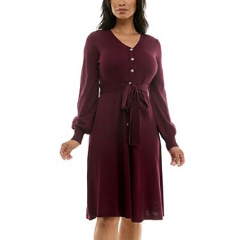 Women's Nina Leonard Balloon Sleeve Midi Sweater Dress