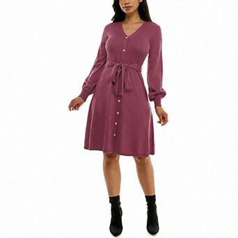Women's Nina Leonard Balloon Sleeve Midi Sweater Dress
