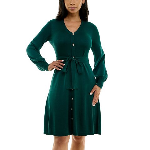 Женские платья Nina Leonard Women's Nina Leonard Balloon Sleeve Midi Sweater Dress