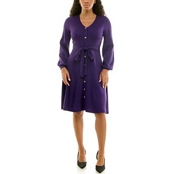 Women's Nina Leonard Balloon Sleeve Midi Sweater Dress