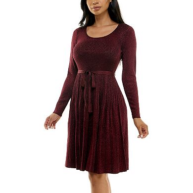 Women's Nina Leonard Pleat Glitter Knit Dress