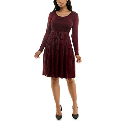 Women's Nina Leonard Pleat Glitter Knit Dress