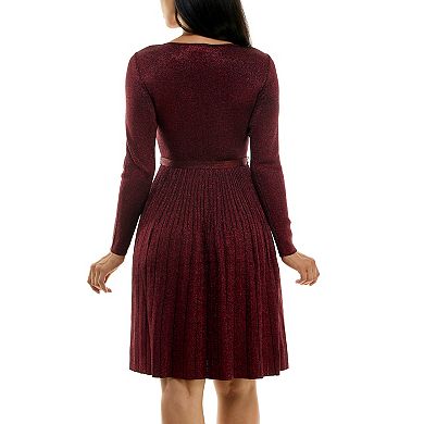 Women's Nina Leonard Pleat Glitter Knit Dress