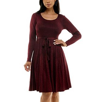 Women's Nina Leonard Pleat Glitter Knit Dress