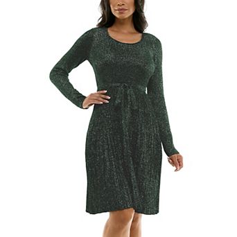 Women's Nina Leonard Pleat Glitter Knit Dress