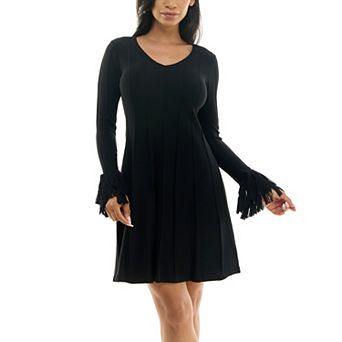 Women's Nina Leonard A-Line Fringe Sweater Dress