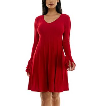 Women's Nina Leonard A-Line Fringe Sweater Dress