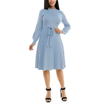 Women's Nina Leonard Balloon Sleeve Pleated Midi Sweater Dress