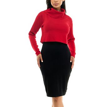 Women's Nina Leonard Colorblock Cowl Neck Sweater Dress