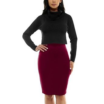 Women's Nina Leonard Colorblock Cowl Neck Sweater Dress