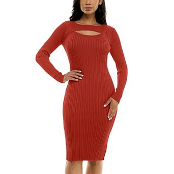 Women's Nina Leonard Ribbed Midi Sweater Dress