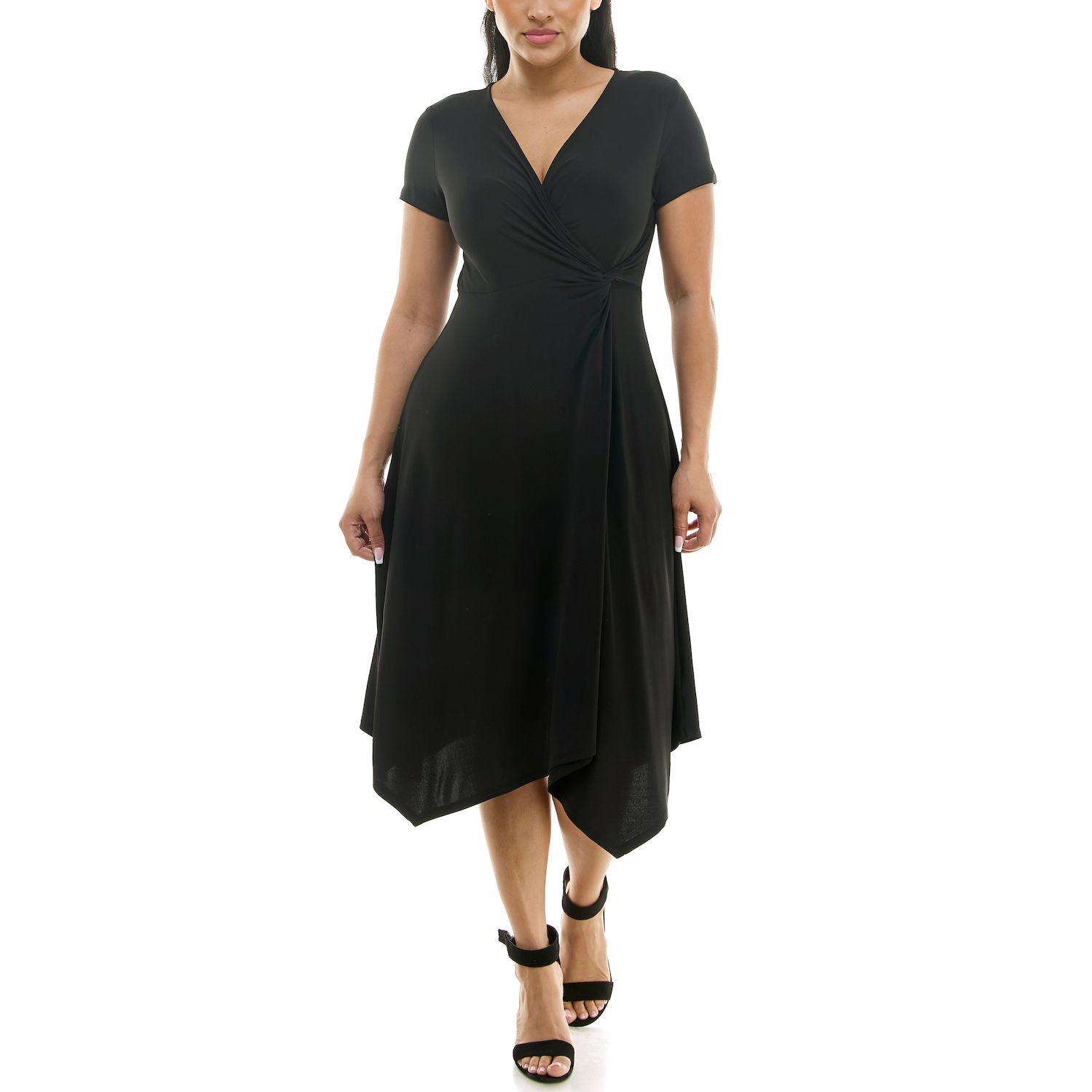 Женское платье Nina Leonard Short Sleeve Uneven-Hem Wrap, цвет: Чёрный