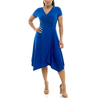 Women's Nina Leonard Short Sleeve Uneven-Hem Wrap Dress