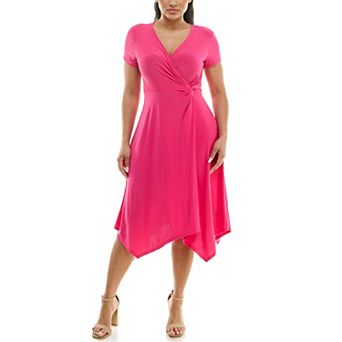Women's Nina Leonard Short Sleeve Uneven-Hem Wrap Dress