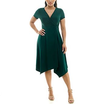 Women's Nina Leonard Short Sleeve Uneven-Hem Wrap Dress