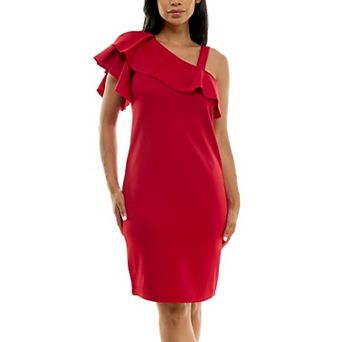 Women's Nina Leonard One-Shoulder Ruffled Dress