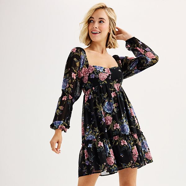 Juniors' SO® Long Sleeve Babydoll Dress