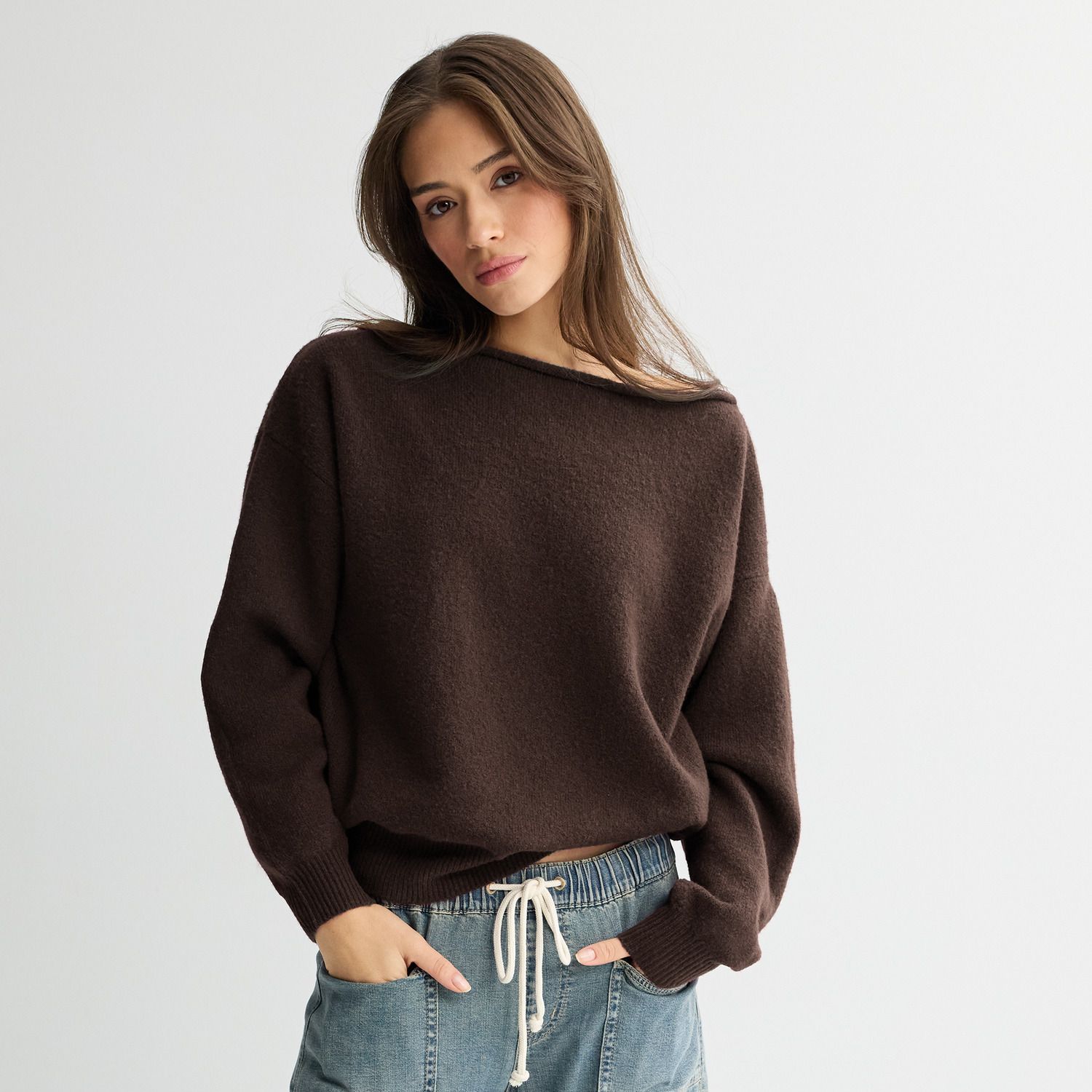 Женский свитер SO Juniors' SO® Off Shoulder, цвет: Коричневый
