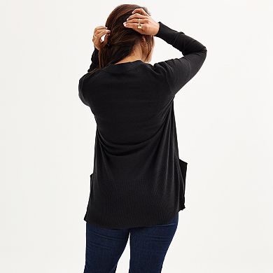 Petite Croft & Barrow® Open-Front Cardigan with Pockets