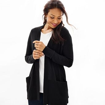 Petite Croft & Barrow® Open-Front Cardigan with Pockets