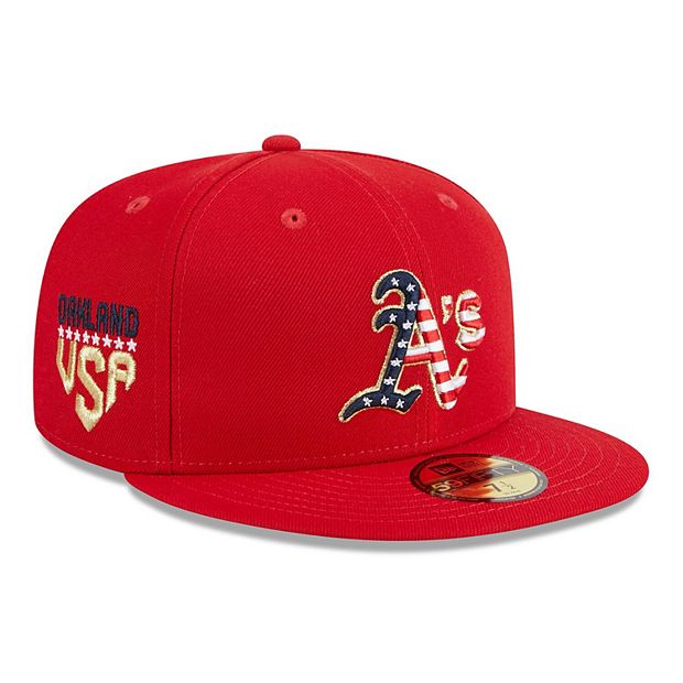 Men's New Era Red Oakland Athletics 2023 Fourth of July 39THIRTY Flex Fit Hat Size: Small/Medium