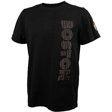 Men's FISLL Black Boston Celtics 3D Puff Print Sliced Logo T-Shirt