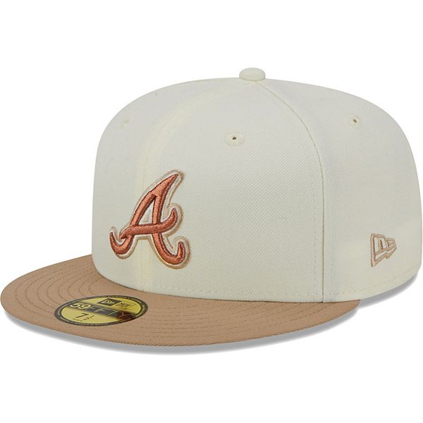 Atlanta Braves Hat Baseball Cap Fitted 7 3/8 New Era Brown Leather