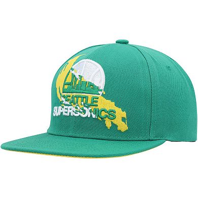 Men's Mitchell & Ness Green Seattle SuperSonics Hardwood Classics Paint By Numbers Snapback Hat