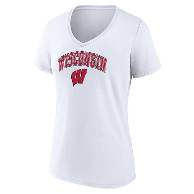 Women's Fanatics Branded White Wisconsin Badgers Evergreen Campus V-Neck T-Shirt