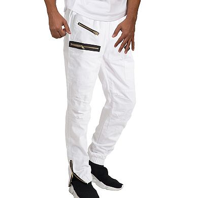 Vibes Men's Twill Moto Zipper Cargo Pocket Zipper Leg Open Jogger Pants