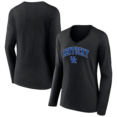 Women's Fanatics Branded Black Kentucky Wildcats Evergreen Campus Long Sleeve V-Neck T-Shirt