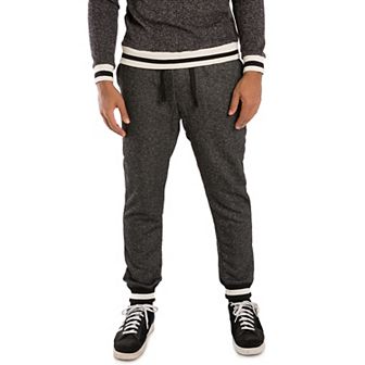 Vibes Men's Marled Yarn French Terry Jogger Pants Stripe Rib Waist & Cuff