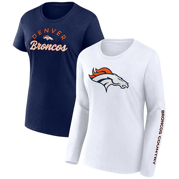 Women's Denver Broncos Fanatics Branded Navy/White Short & Long Sleeve T- Shirt Combo Pack