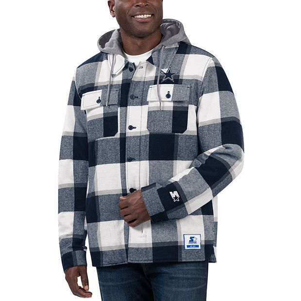 Men's Starter Navy Dallas Cowboys Big Joe Plaid Full-Zip Hoodie Jacket