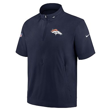 Men's Nike  Navy Denver Broncos Sideline Coach Short Sleeve Hoodie Quarter-Zip Jacket