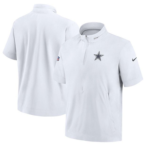 Men's Nike White Dallas Cowboys Sideline Coach Short Sleeve Hoodie  Quarter-Zip Jacket