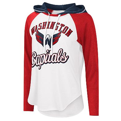 Women's G-III Sports by Carl Banks White/Heather Red Washington Capitals MVP Raglan Lightweight Hooded T-Shirt