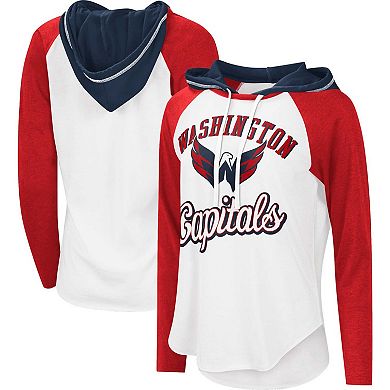 Women's G-III Sports by Carl Banks White/Heather Red Washington Capitals MVP Raglan Lightweight Hooded T-Shirt