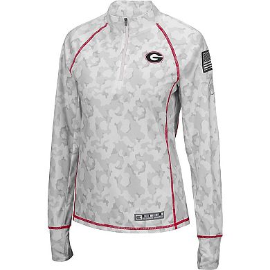 Women's Colosseum White Georgia Bulldogs OHT Military Appreciation Officer Arctic Camo Fitted Lightweight 1/4-Zip Jacket