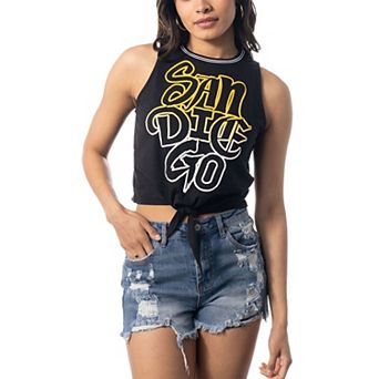 Women's The Wild Collective Black San Diego Padres Twisted Tie Front Tank Top