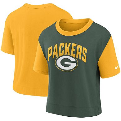 Women's Nike Gold/Green Green Bay Packers High Hip Fashion T-Shirt