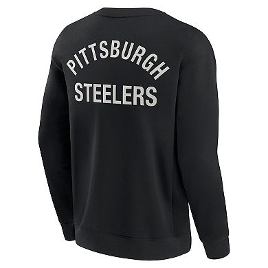 Unisex Fanatics Signature Black Pittsburgh Steelers Super Soft Pullover Crew Sweatshirt