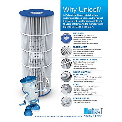 Unicel C-8418 Replacement 200 Sq Ft Swimming Pool Filter Cartridge, 200 Pleats