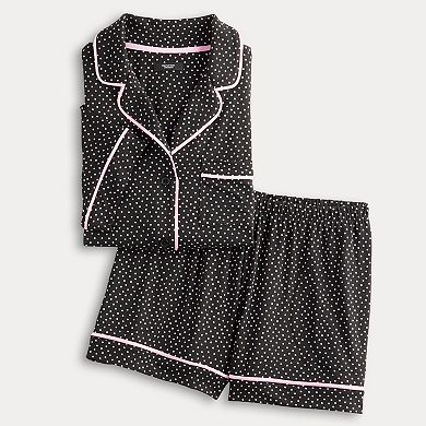 Women's Simply Vera Vera Wang Cozy Short Sleeve Notch Collar Pajama Top & Pajama Boxer Shorts Set