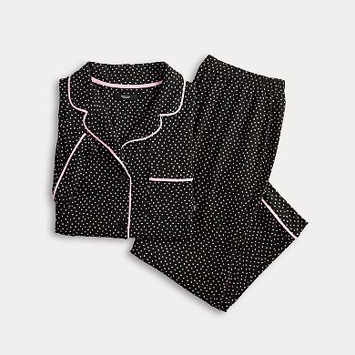 Women's Simply Vera Vera Wang Cozy Short Sleeve Notch Collar Pajama Top & Pajama Capris Set