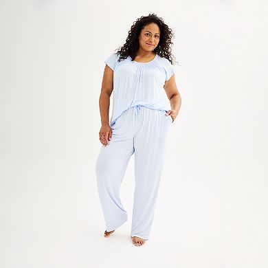 Plus Size Croft & Barrow® Smocking Short Sleeve Top & Pants Pajama Set